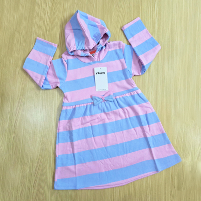 Pink-Blue Stripe Girls Fancy Hoodie
