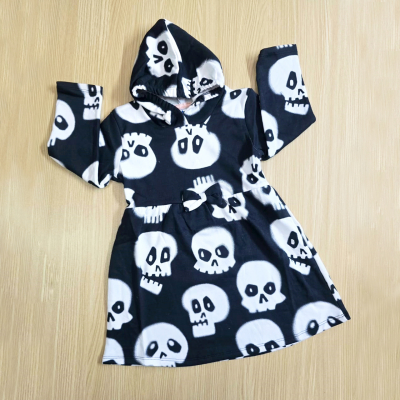 Black-White skull prints Girls Fancy Hoodie